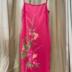 Muse Pink and Green Silk Slip Dress with Floral Print